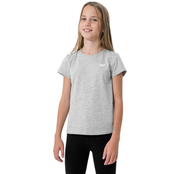 Koszulka dla dziewczynki 4F chłodny jasny szary melanż HJZ22 JTSD001 27S