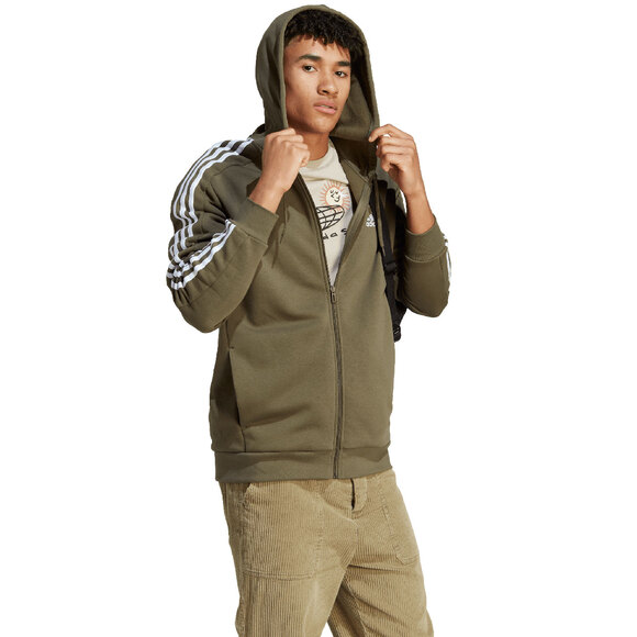 Bluza męska adidas Essentials Fleece 3-Stripes Full-Zip zielona IJ6492