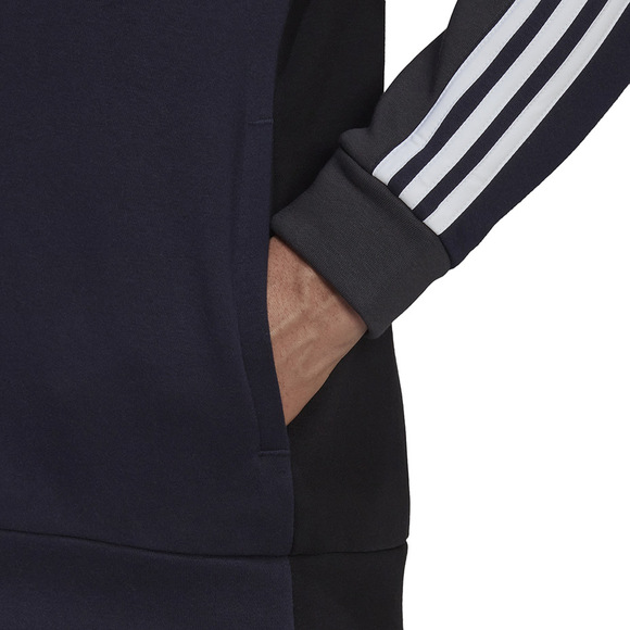 Bluza męska adidas Essentials Colorblock Fleece Full-Zip Hoodie szaro-granatowa HK2879