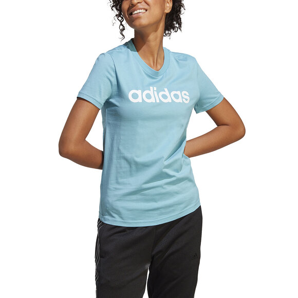 Koszulka damska adidas Loungewear Essentials Slim Logo Tee błękitna IC0629