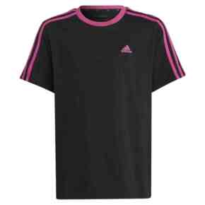 Koszulka dla dzieci adidas Essentials 3-Stripes Cotton Loose Fit Boyfriend Tee czarno-różowa IC3640