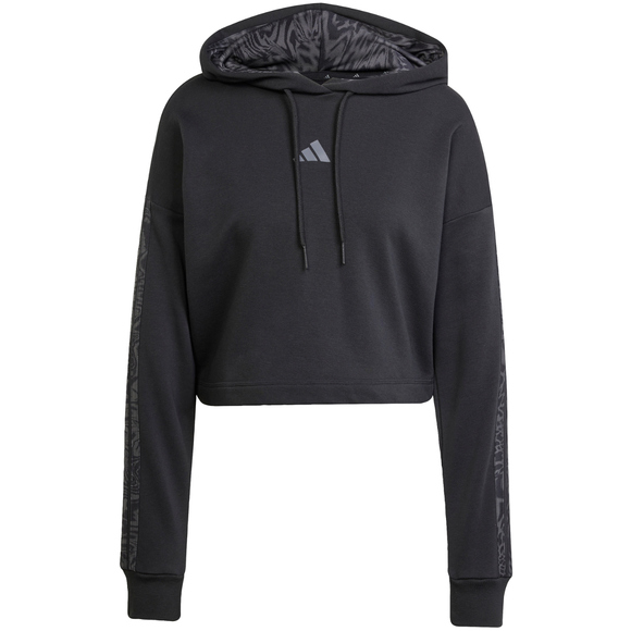 Bluza damska adidas Essentials 3 Stripes Print French Terry Hoodie czarna JC6244