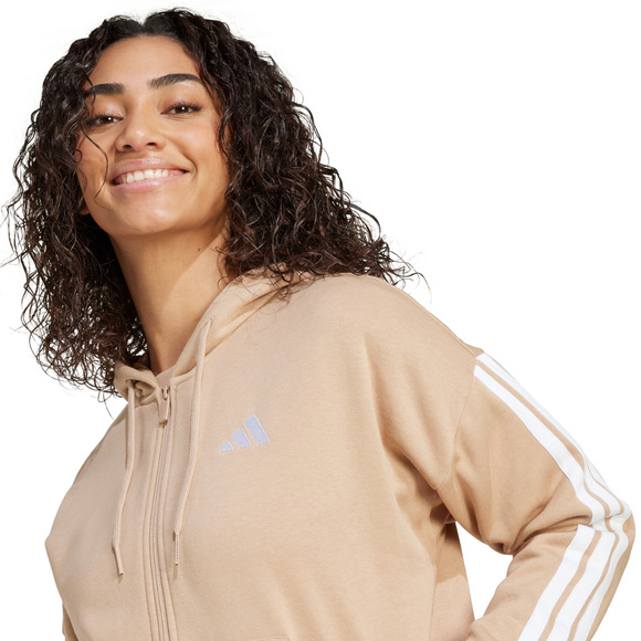 Bluza damska adidas Essentials 3-Stripes Full-Zip Fleece Hoodie beżowa JX7706