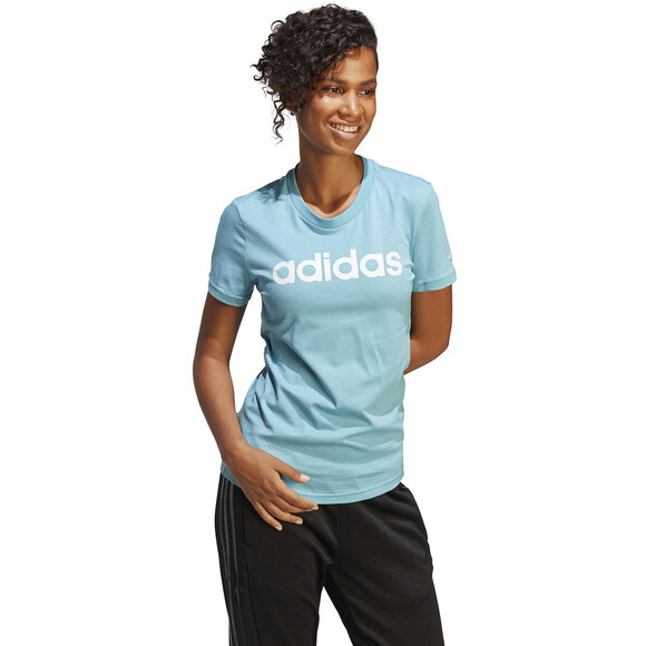 Koszulka damska adidas Loungewear Essentials Slim Logo Tee błękitna IC0629