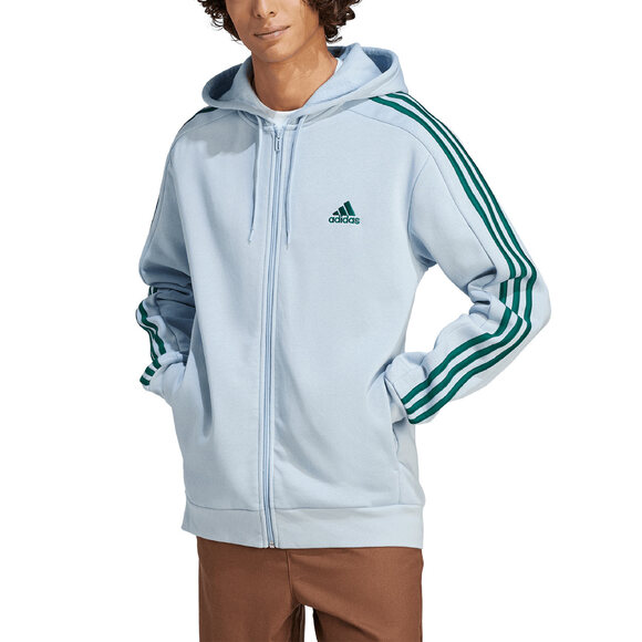 Bluza męska adidas Essentials Fleece 3-Stripes Full-Zip błękitna IJ8932