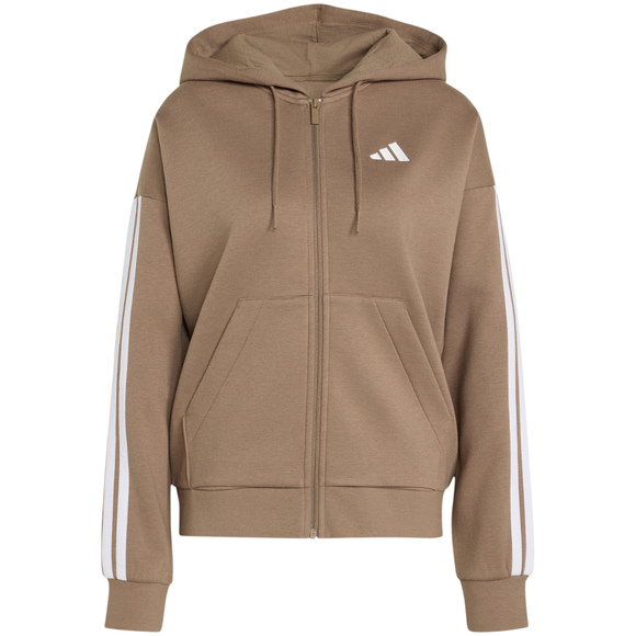 Bluza damska adidas Essentials 3-Stripes Full-Zip Fleece Hoodie jasny brąz KF6273