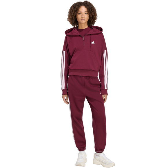 Bluza damska adidas Essentials 3-Stripes French Terry Quarter-Zip bordowa KF8316
