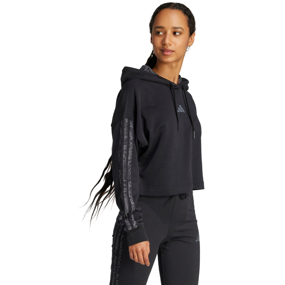 Bluza damska adidas Essentials 3 Stripes Print French Terry Hoodie czarna JC6244