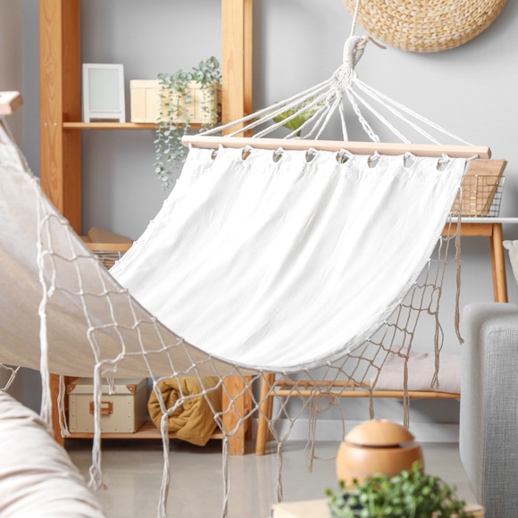 Hamak z frędzlami 1-osobowy 200 cm x 100 cm Maiami natura biały 1031200