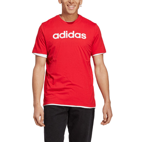 Koszulka męska adidas Essentials Single Jersey Linear Embroidered Logo czerwona IC9278