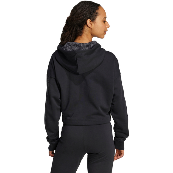 Bluza damska adidas Essentials 3 Stripes Print French Terry Hoodie czarna JC6244