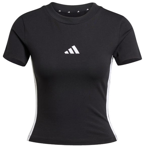 Koszulka damska adidas Essentials 3-Stripes Slim Baby czarno-biała JC8325