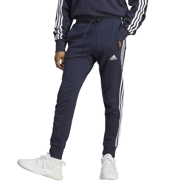 Spodnie męskie adidas Essentials French Terry Tapered Cuff 3-Stripes granatowe IC9406