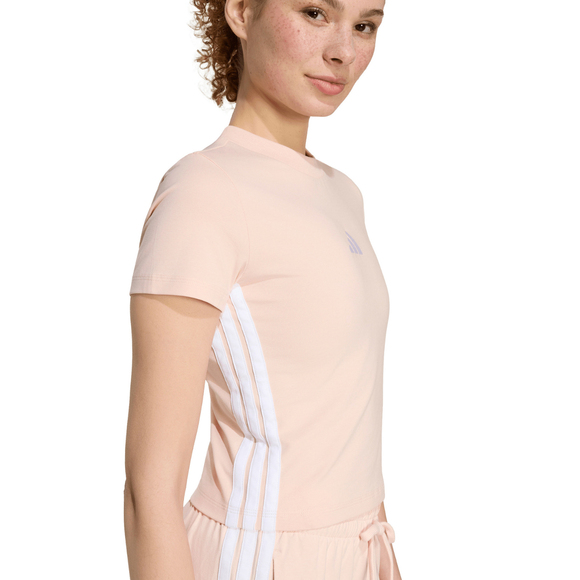 Koszulka damska adidas Essentials 3-Stripes Slim Baby pastelowy róż KD2343