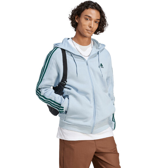 Bluza męska adidas Essentials Fleece 3-Stripes Full-Zip błękitna IJ8932