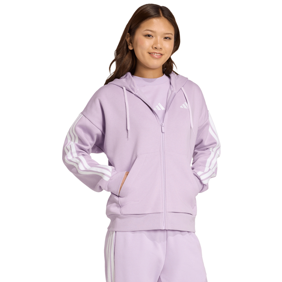 Bluza damska adidas Essentials 3-Stripes Full-Zip Fleece Hoodie fioletowa JY3080