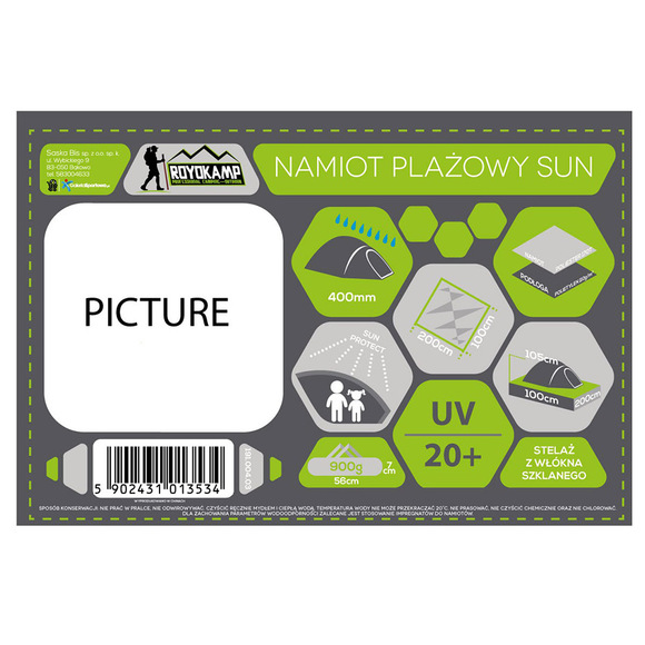 Namiot plażowy Sun 200x100x105 błękitno-niebieski Royokamp  1013534