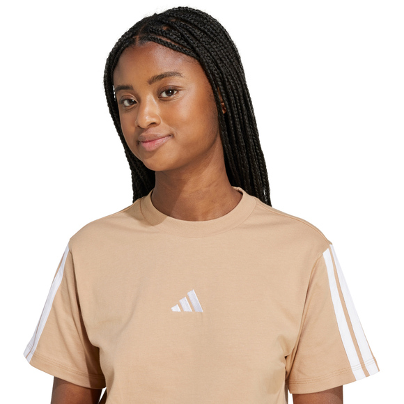 Koszulka damska adidas Essentials 3-Stripes Cotton beżowa JV7359
