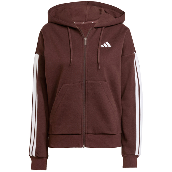 Bluza damska adidas Essentials 3-Stripes Full-Zip Fleece Hoodie brązowa JY3082