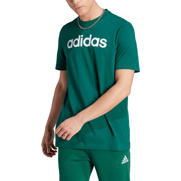 Koszulka męska adidas Essentials Single Jersey Linear Embroidered Logo Tee zielona IJ8658