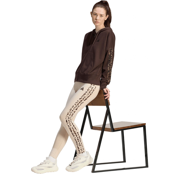 Bluza damska adidas Seasonal Essentials Animal Print 3-Stripes Full-Zip Hooded brązowa KV9299