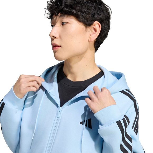 Bluza męska adidas Essentials 3-Stripes Fleece Full-Zip Hoodie błękitna KY4143