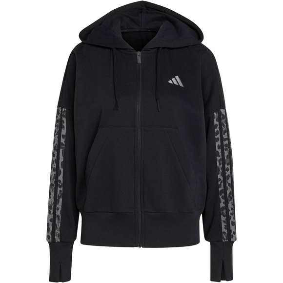 Bluza damska adidas Seasonal Essentials Animal Print 3-Stripes Full-Zip Hooded czarna KS8002