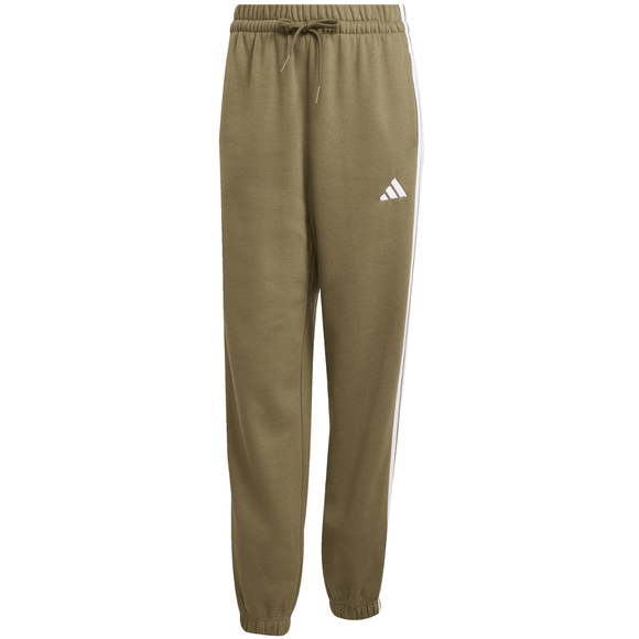 Spodnie damskie adidas Essentials 3-Stripes Fleece Loose-Fit oliwkowe JX7698