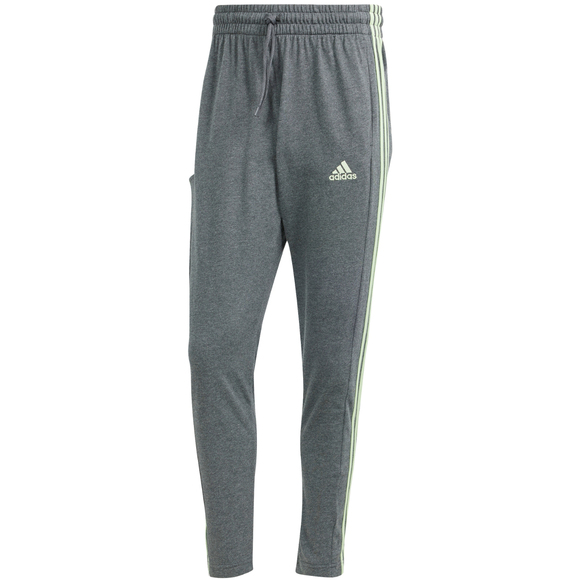 Spodnie męskie adidas Essentials Single Jersey Tapered Open Hem 3-Stripes ciemnoszare IS1367