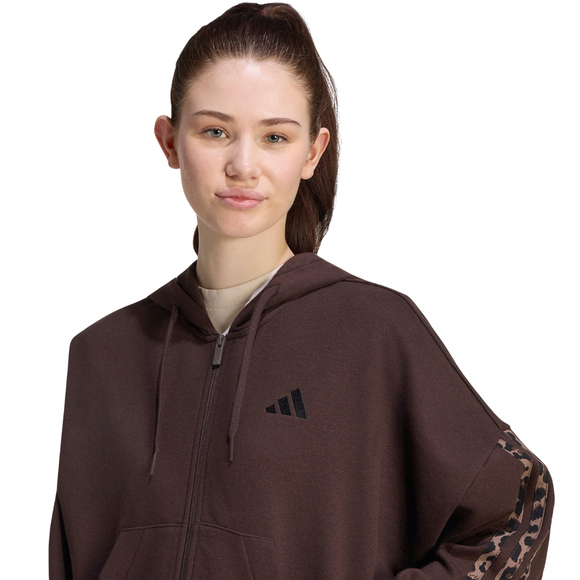 Bluza damska adidas Seasonal Essentials Animal Print 3-Stripes Full-Zip Hooded brązowa KV9299