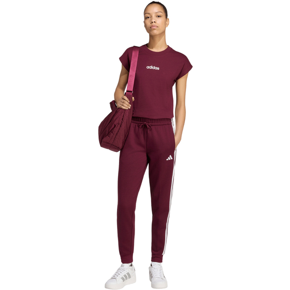 Spodnie damskie adidas Essentials 3-Stripes Fleece Slim bordowe KF8321
