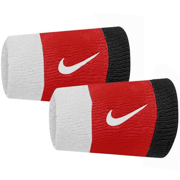 Frotki na nadgarstek Nike szerokie Swoosh 2 szt. biało-czerwono-czarne N0001586118OS