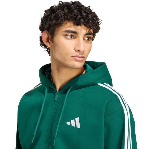 Bluza męska adidas Essentials 3-Stripes Fleece Full-Zip Hoodie zielona KZ1412
