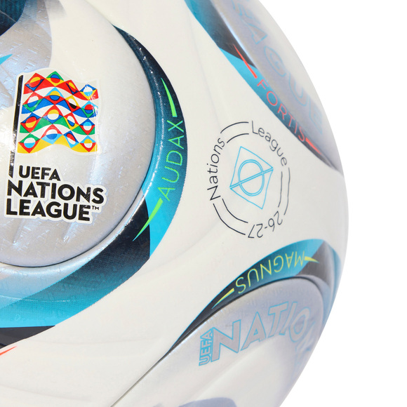 Piłka nożna adidas UEFA Nations League 26/27 Pro biało-niebiesko-pomarańczowa KE7539
