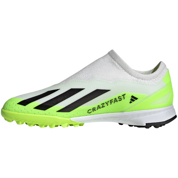 Buty piłkarskie dla dzieci adidas X Crazyfast.3 Laceless TF biało-zielone IE1499