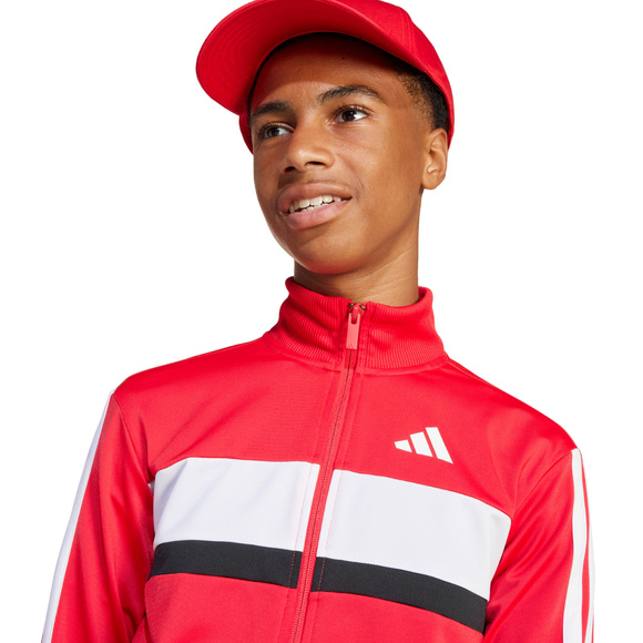 Dres dla dzieci adidas Seasonal Essentials Tiberio 3-Stripes Tricot czerwono-czarny JI6214