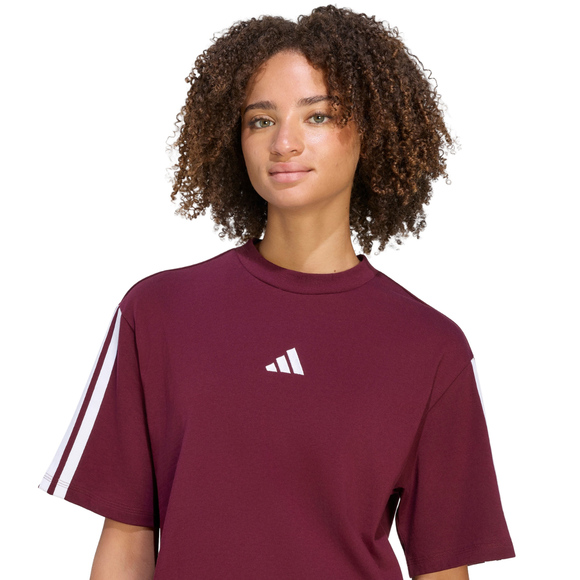 Koszulka damska adidas Essentials 3-Stripes Boyfriend bordowa KF6287