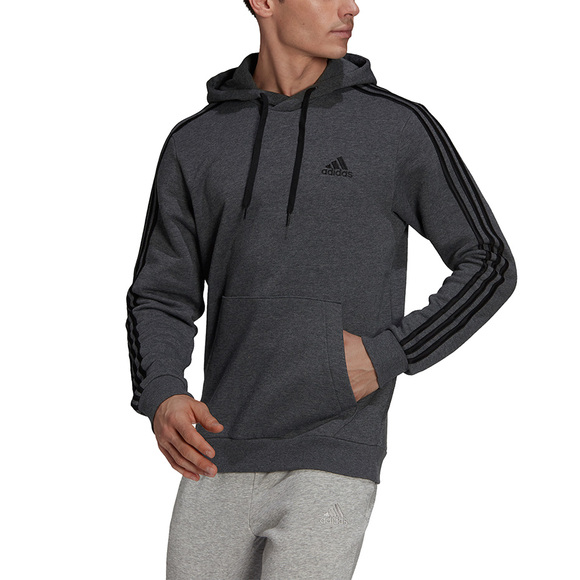 Bluza męska adidas Essentials Fleece 3-Stripes Hoodie ciemnoszara GK9082