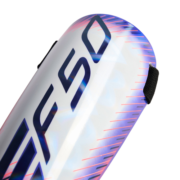 Ochraniacze piłkarskie adidas F50 Training biało-fioletowo-pomarańczowe KE5209