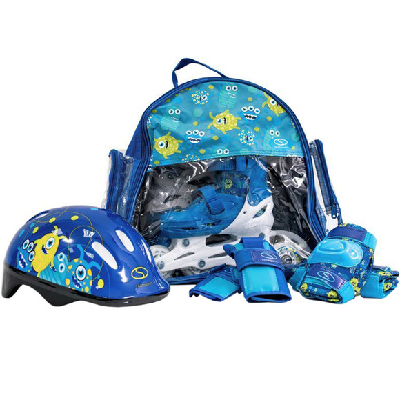 Zestaw łyżworolki Combo Monster,kask,kpl ochraniaczy,plecak 30-33 niebieski