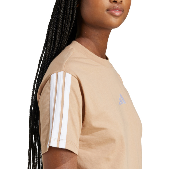 Koszulka damska adidas Essentials 3-Stripes Cotton beżowa JV7359