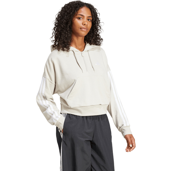 Bluza damska adidas Essentials 3-Stripes French Terry Quarter-Zip Hoodie beżowa JN1958
