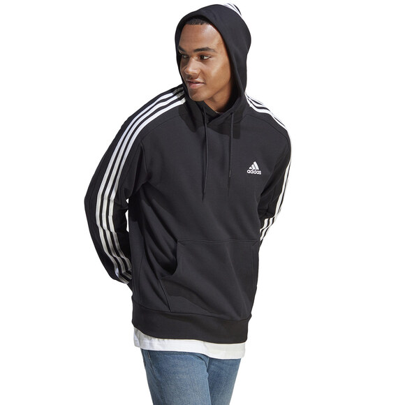 Bluza męska adidas Essentials French Terry 3-Stripes Hoodie czarna IC0435