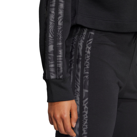Bluza damska adidas Essentials 3 Stripes Print French Terry Hoodie czarna JC6244
