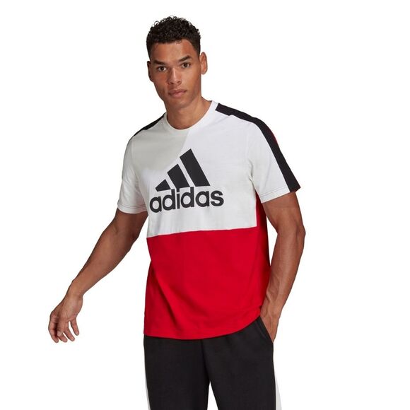 Koszulka męska adidas Essentials Colorblock Single Jersey Tee biało-czerwona HE4330