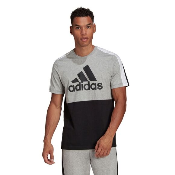 Koszulka męska adidas Essentials Colorblock Single Jersey Tee czarno-szara HE4334