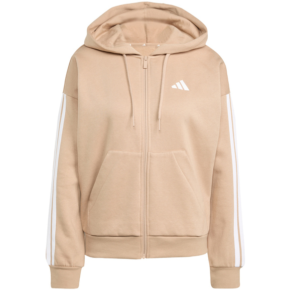 Bluza damska adidas Essentials 3-Stripes Full-Zip Fleece Hoodie beżowa JX7706
