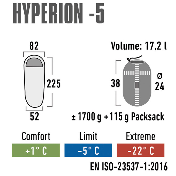 Śpiwór High Peak Hyperion 5 225x82x52 bordowo-szary 23373