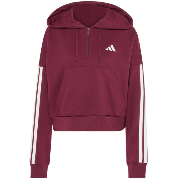 Bluza damska adidas Essentials 3-Stripes French Terry Quarter-Zip bordowa KF8316
