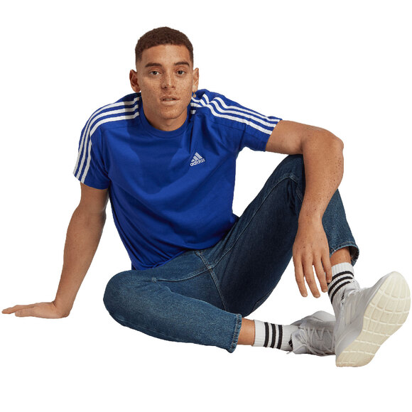 Koszulka męska adidas Essentials Single Jersey 3-Stripes niebieska IC9338